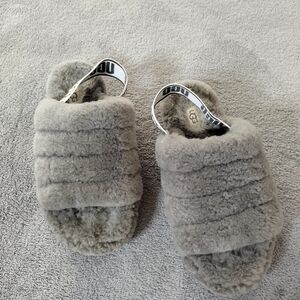 UGG FLUFF YEAH GOAT SLIDE SHEEPSKIN SLINGBACK SHOES SLIPPERS Sz 6